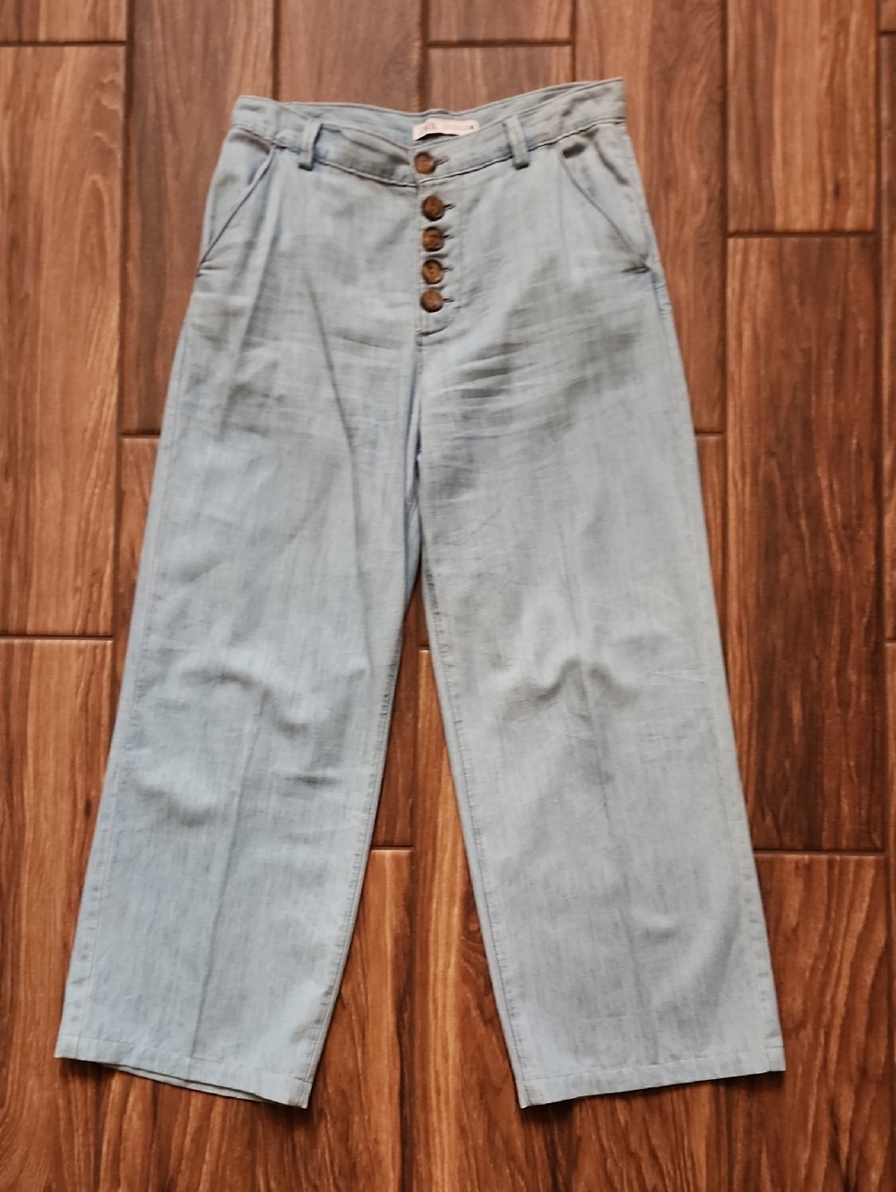 ZARA Light Blue Cotton Pants with Button Detail